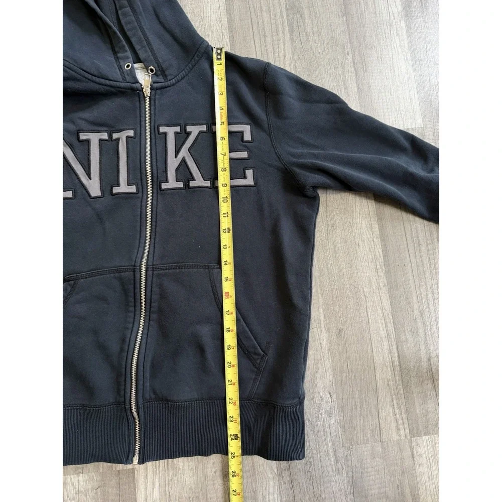 Nike Hoodie Mens Medium Black Full Zip Sweatshirt Logo 446576 Fleece Lined Y2k